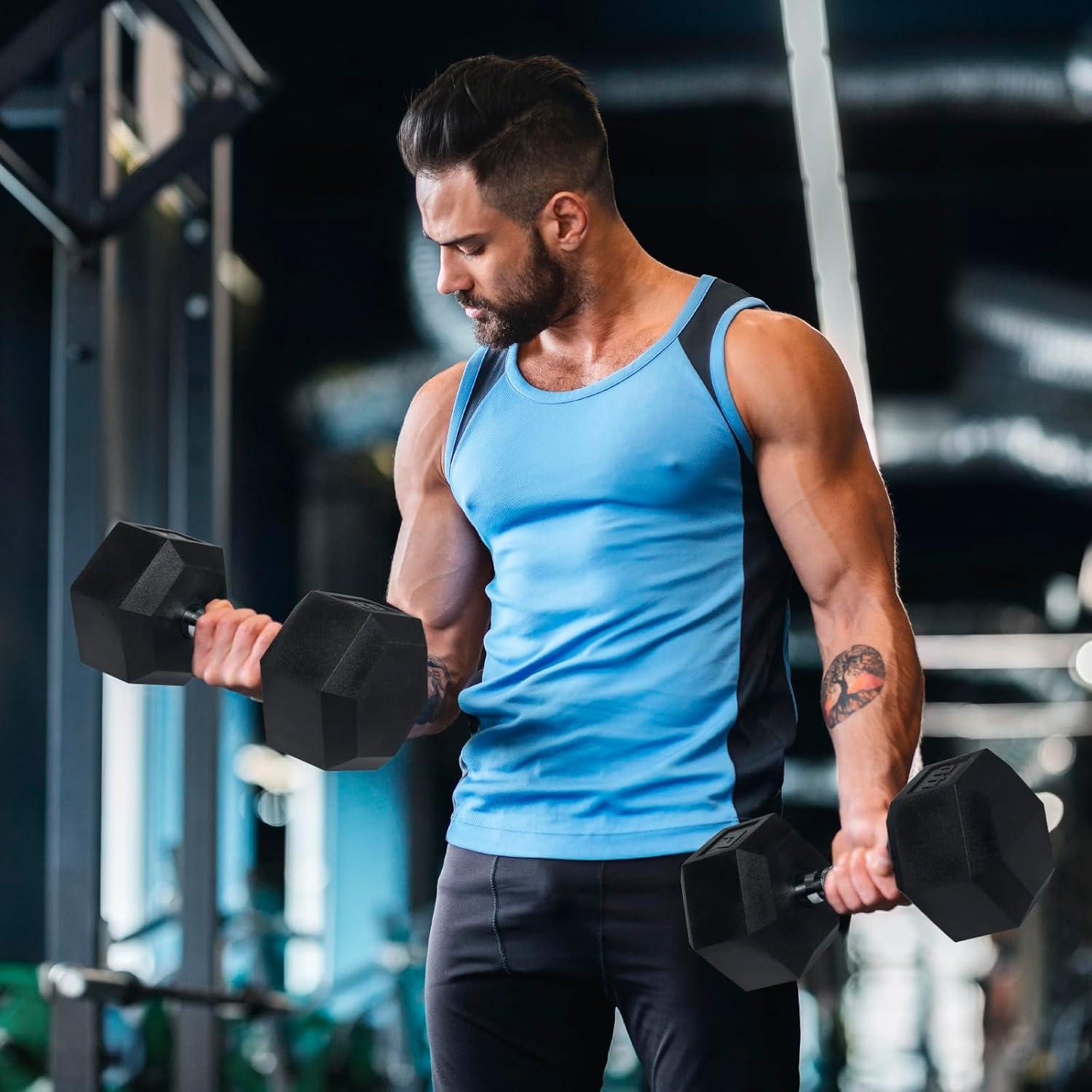 imageRitFit 5650 LBS PVC Encased Hex Dumbbell Sets with Optional Rack for Home Gym Hand weight with Chrome Handle for Strength Training Workouts2X55LBS