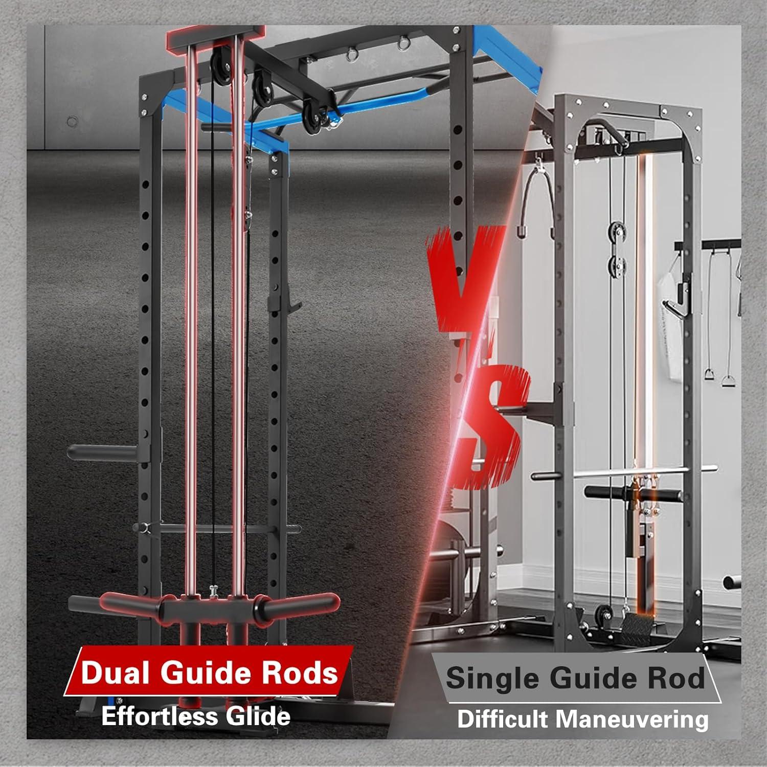 imageRitFit AllinOne Squat Rack for Home Gym PPC02C MultiFunction 1000 LBS Capacity Power Cage with LAT Pulldown Pulley System Dip Bar Landmine amp More Power Rack Attachments Package