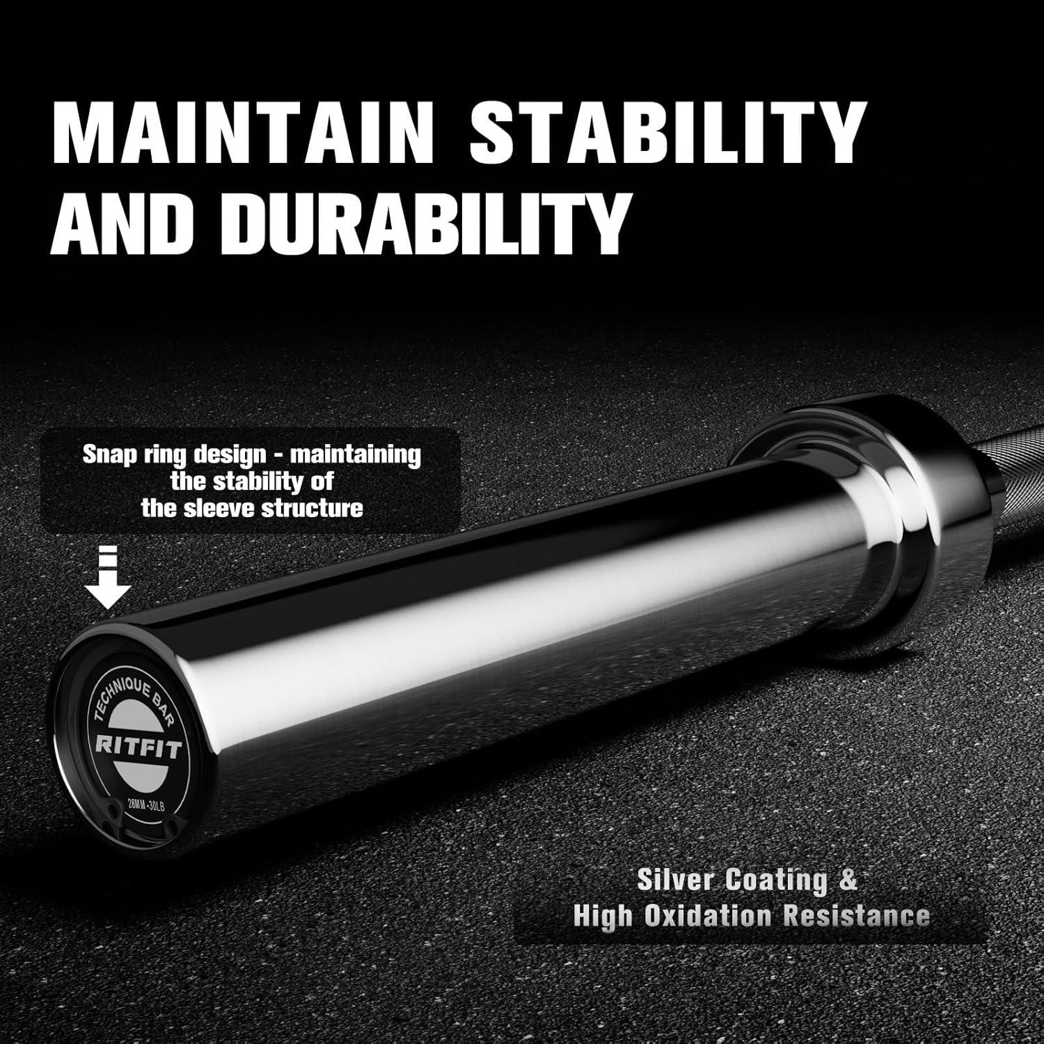 imageRitFit Barbell Weight Set 46FT Olympic Barbell with Weight Plates 55275LB Total Weightlifting Equipment for Squats Curls Deadlifts Presses Hip ThrustsSilver