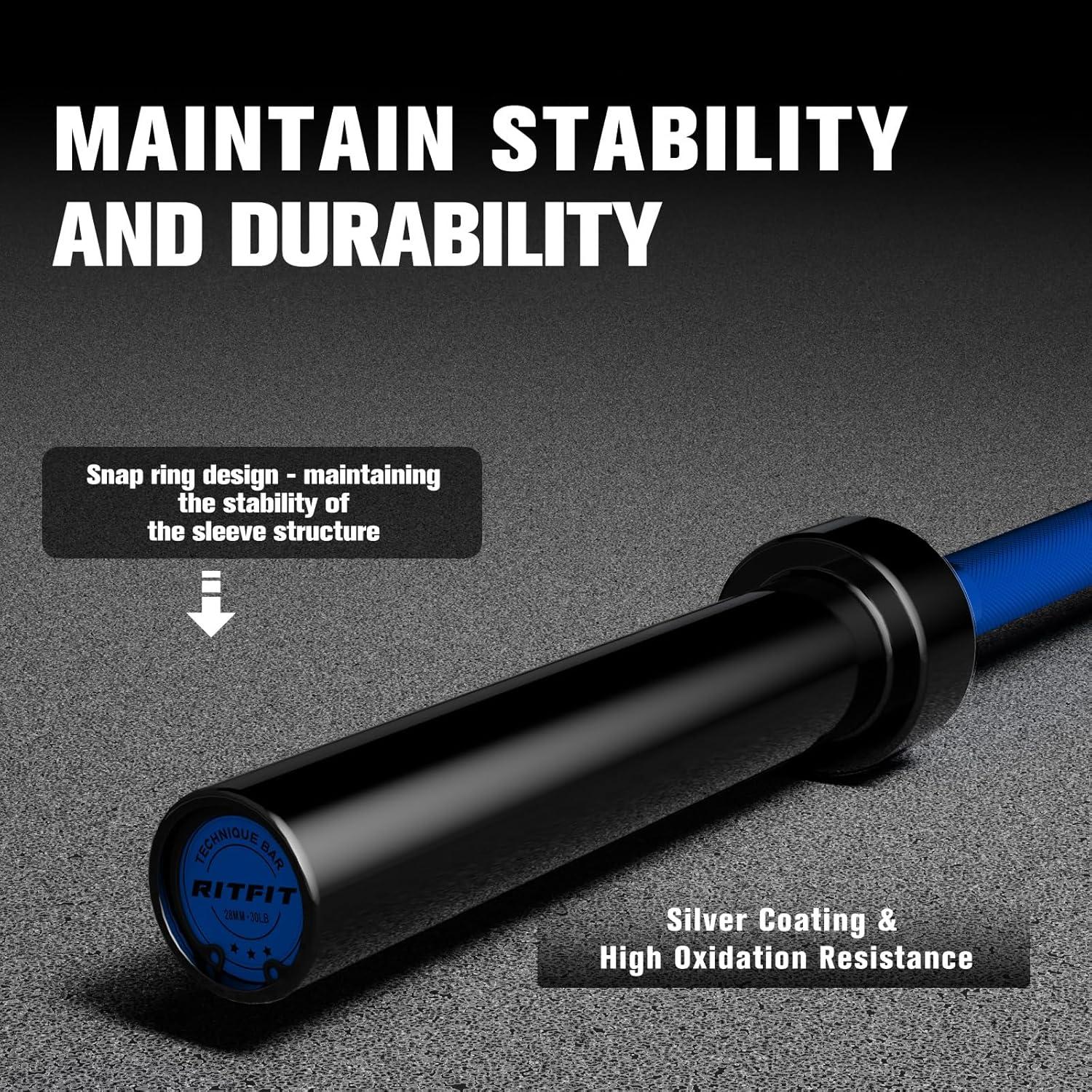 imageRitFit Barbell Weight Set 46FT Olympic Barbell with Weight Plates 55275LB Total Weightlifting Equipment for Squats Curls Deadlifts Presses Hip ThrustsBlackBlue