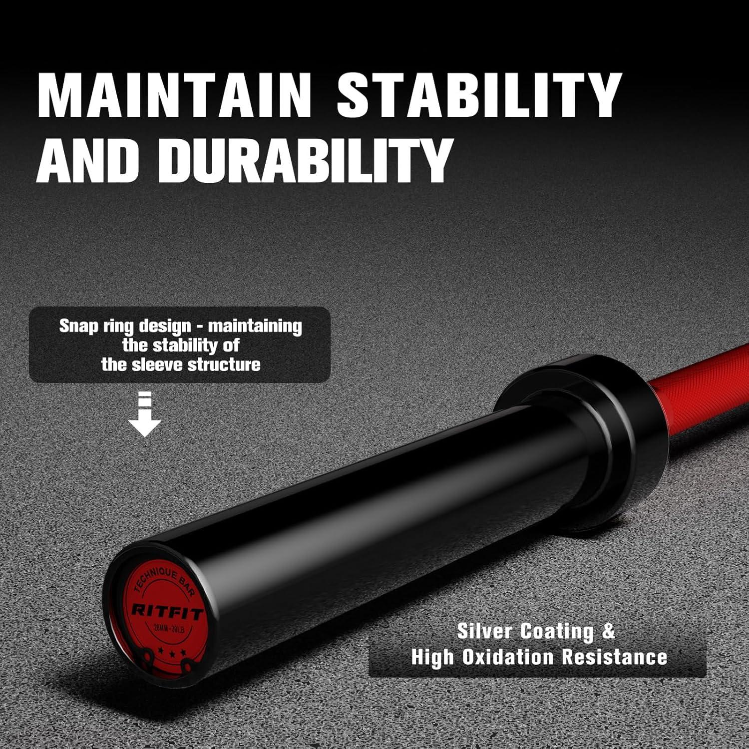 imageRitFit Barbell Weight Set 46FT Olympic Barbell with Weight Plates 55275LB Total Weightlifting Equipment for Squats Curls Deadlifts Presses Hip ThrustsBlackRed