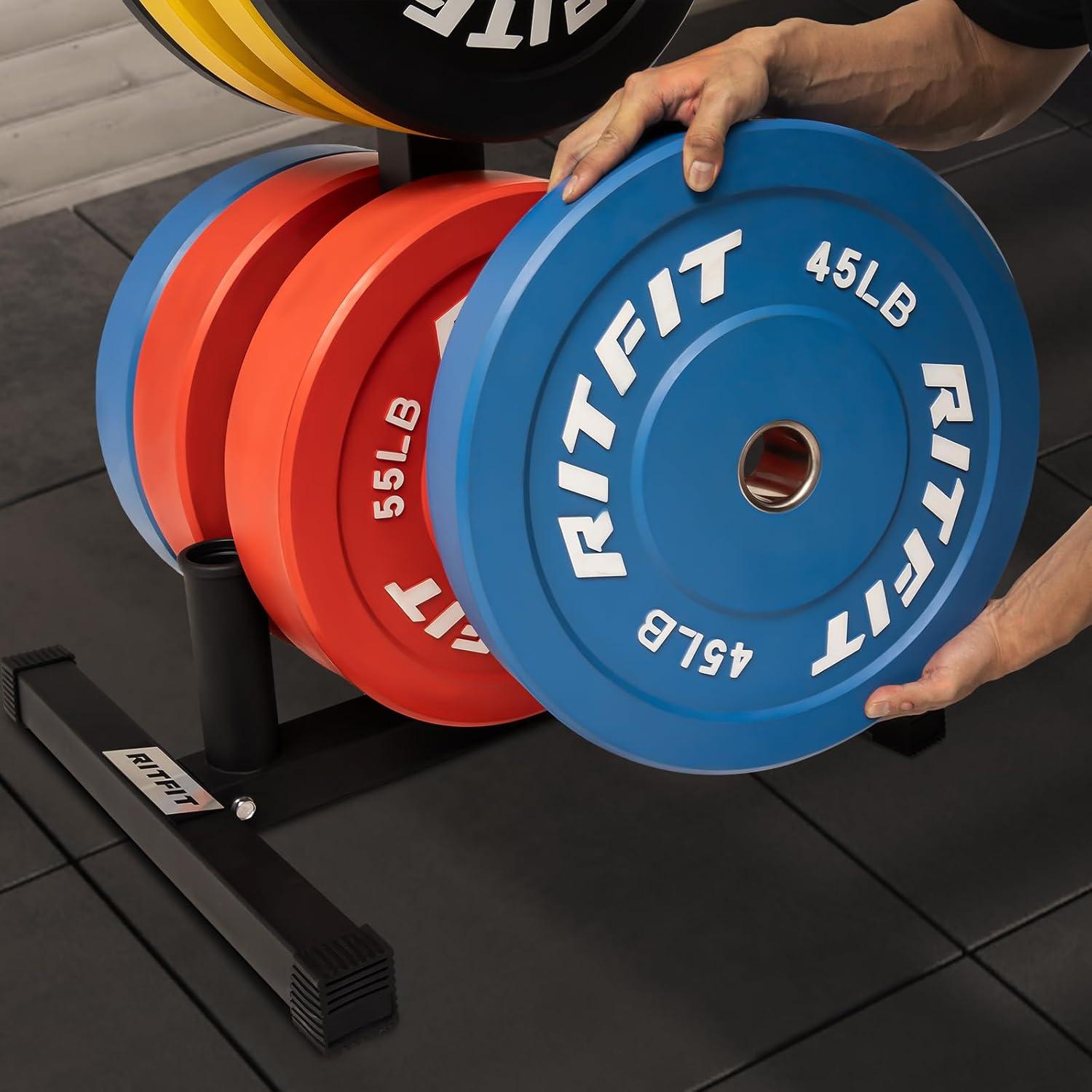 imageRitFit HorizontalVertical Weight Plates Rack Weight Storage Rack with Barbell Bumper Weight Plates Holder for 2Inch Weight Plates Olympic Bar Storage Rack with Handle and Rolling WheelsVertical