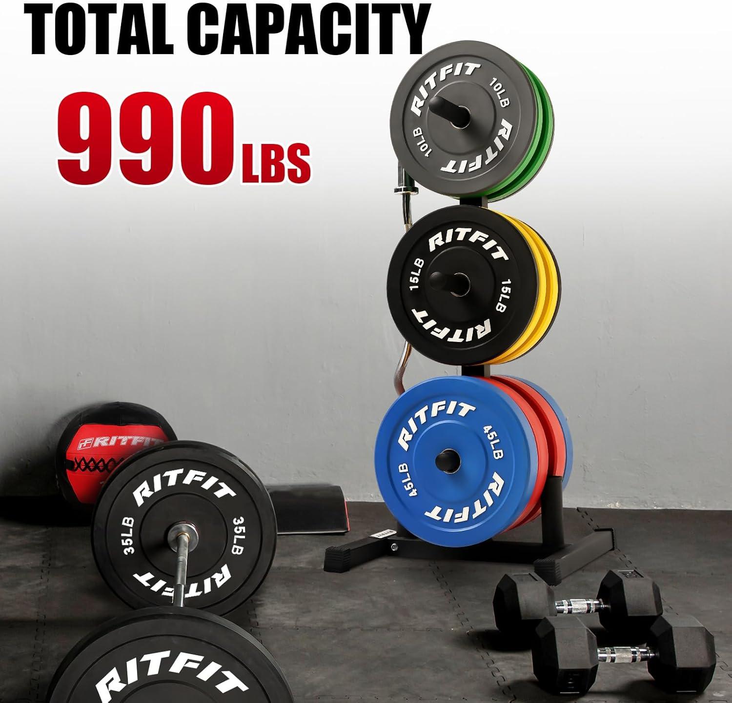 imageRitFit HorizontalVertical Weight Plates Rack Weight Storage Rack with Barbell Bumper Weight Plates Holder for 2Inch Weight Plates Olympic Bar Storage Rack with Handle and Rolling WheelsVertical