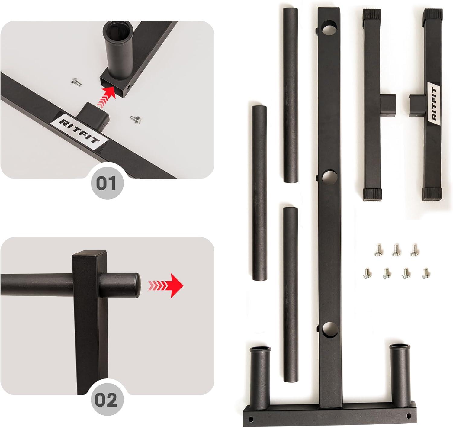 imageRitFit HorizontalVertical Weight Plates Rack Weight Storage Rack with Barbell Bumper Weight Plates Holder for 2Inch Weight Plates Olympic Bar Storage Rack with Handle and Rolling WheelsVertical