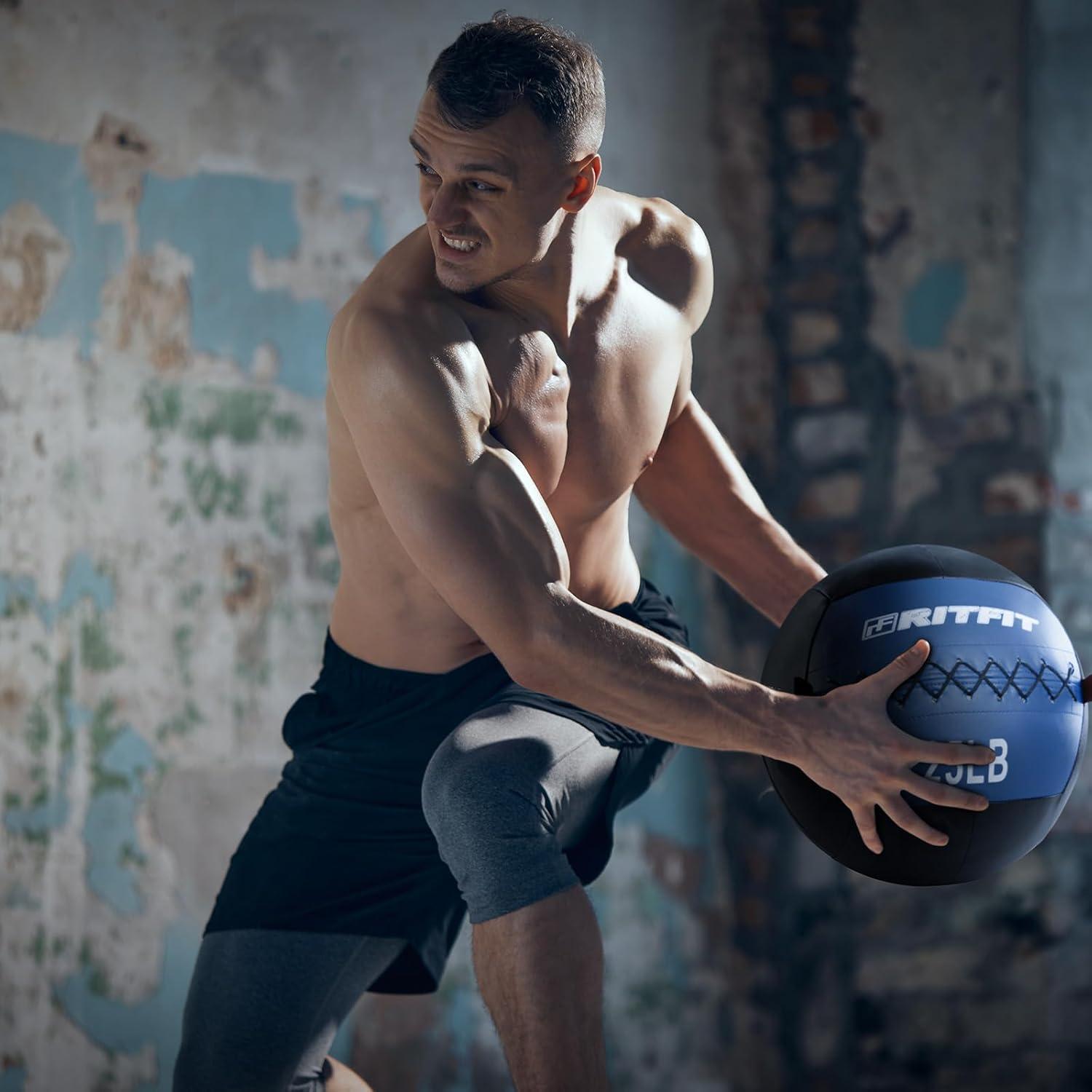 imageRitFit Medicine Ball weight ball Soft Medicine Ball Wall Medicine Ball Soft Wall Ball Wall Ball set Medicine Balls for Exercise and Conditioning Workouts Fitness Gym Equipment for Core Training and Cross Training 51015202530 lbsRedGreenBlue10lb20lb25lb