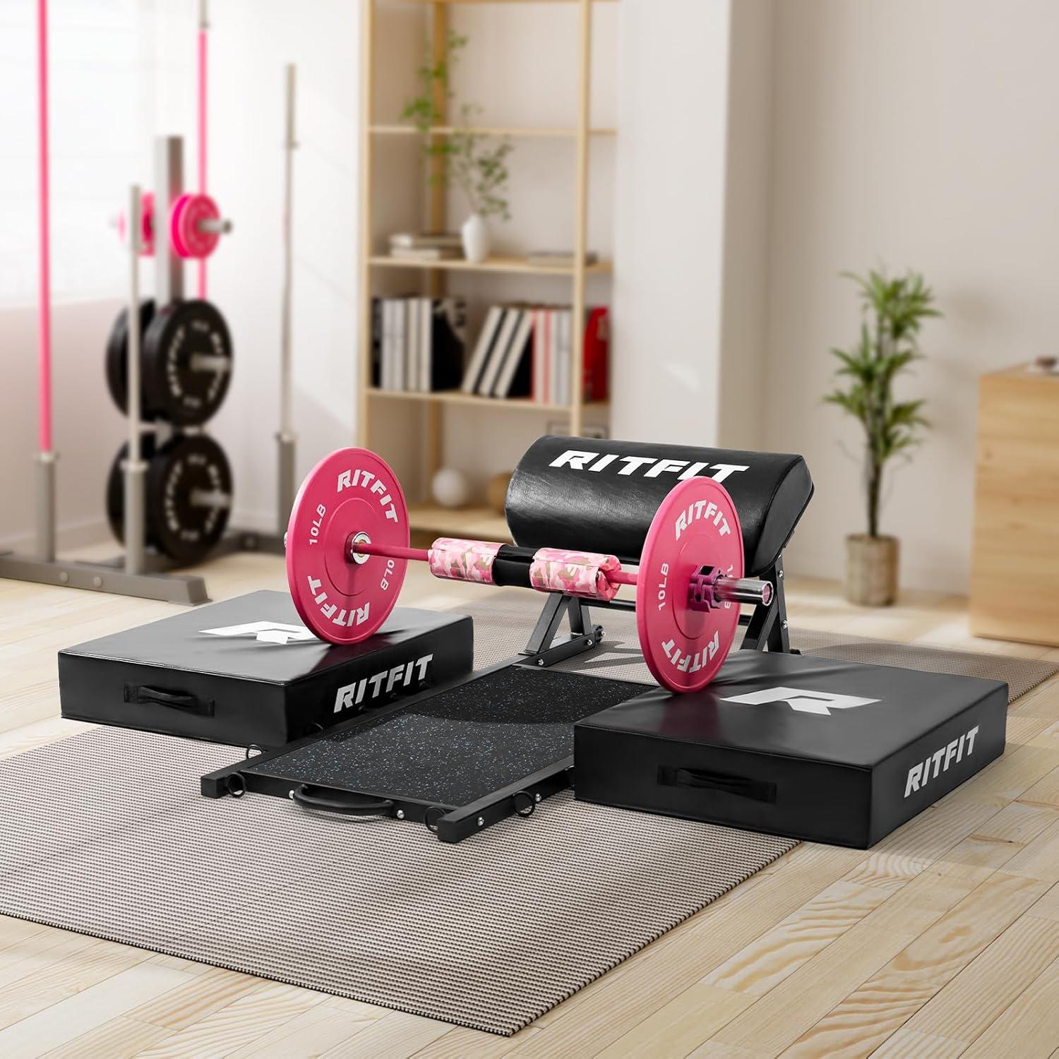 imageRitFit MultiFunction Hip Thrust Machine Bench Platform HTM800 800lbs Capacity Booty Workout Equipment with Thick Back Pad Barbell Hip Thrust Cover and Band Pegs for Glute Training Home Gym