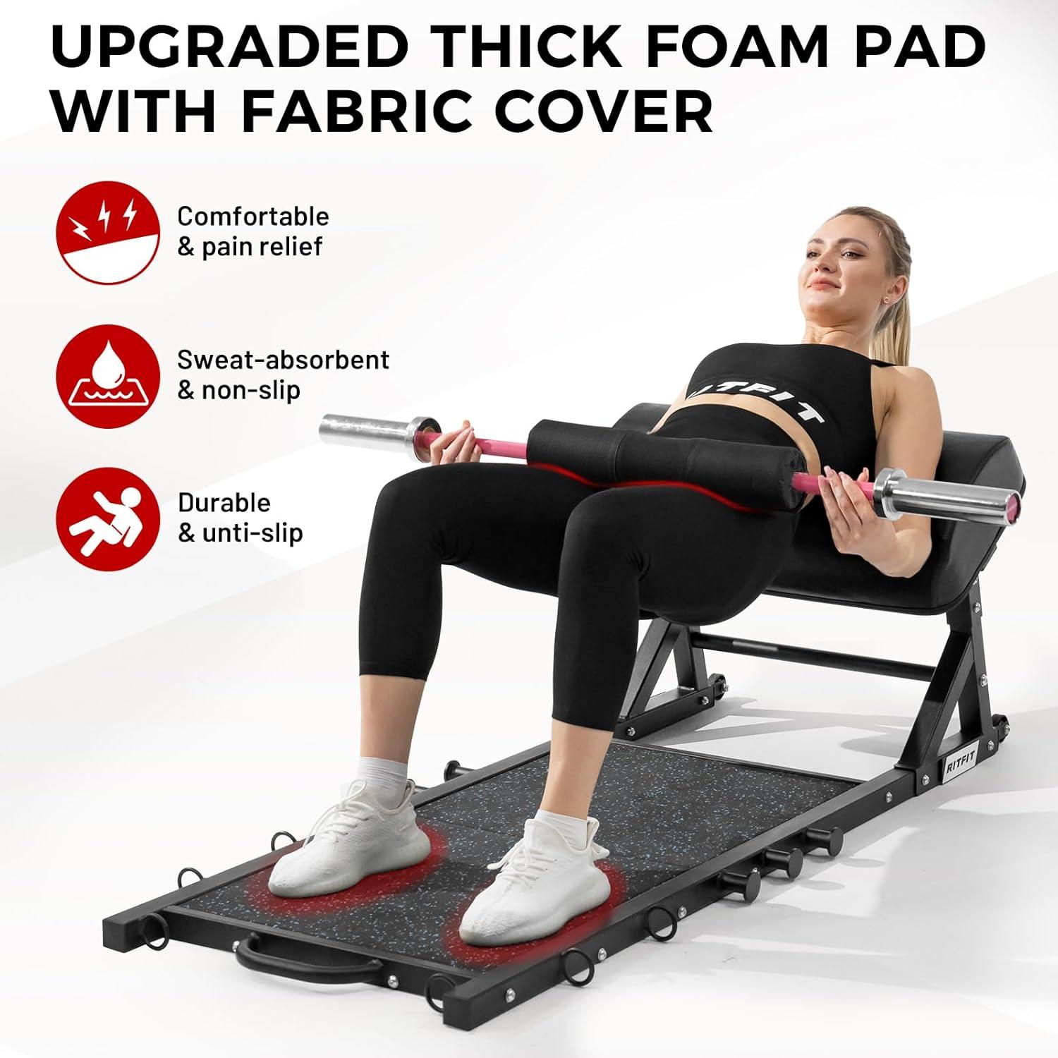 imageRitFit MultiFunction Hip Thrust Machine Bench Platform HTM800 800lbs Capacity Booty Workout Equipment with Thick Back Pad Barbell Hip Thrust Cover and Band Pegs for Glute Training Home Gym