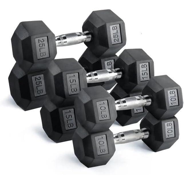 imageRitFit 5300LBS Rubber Encased Hex Dumbbell Sets with Optional Rack for Home Gym Coated Hand Weights for Strength Training Workouts101525100 LB Set with 3Tier Rack