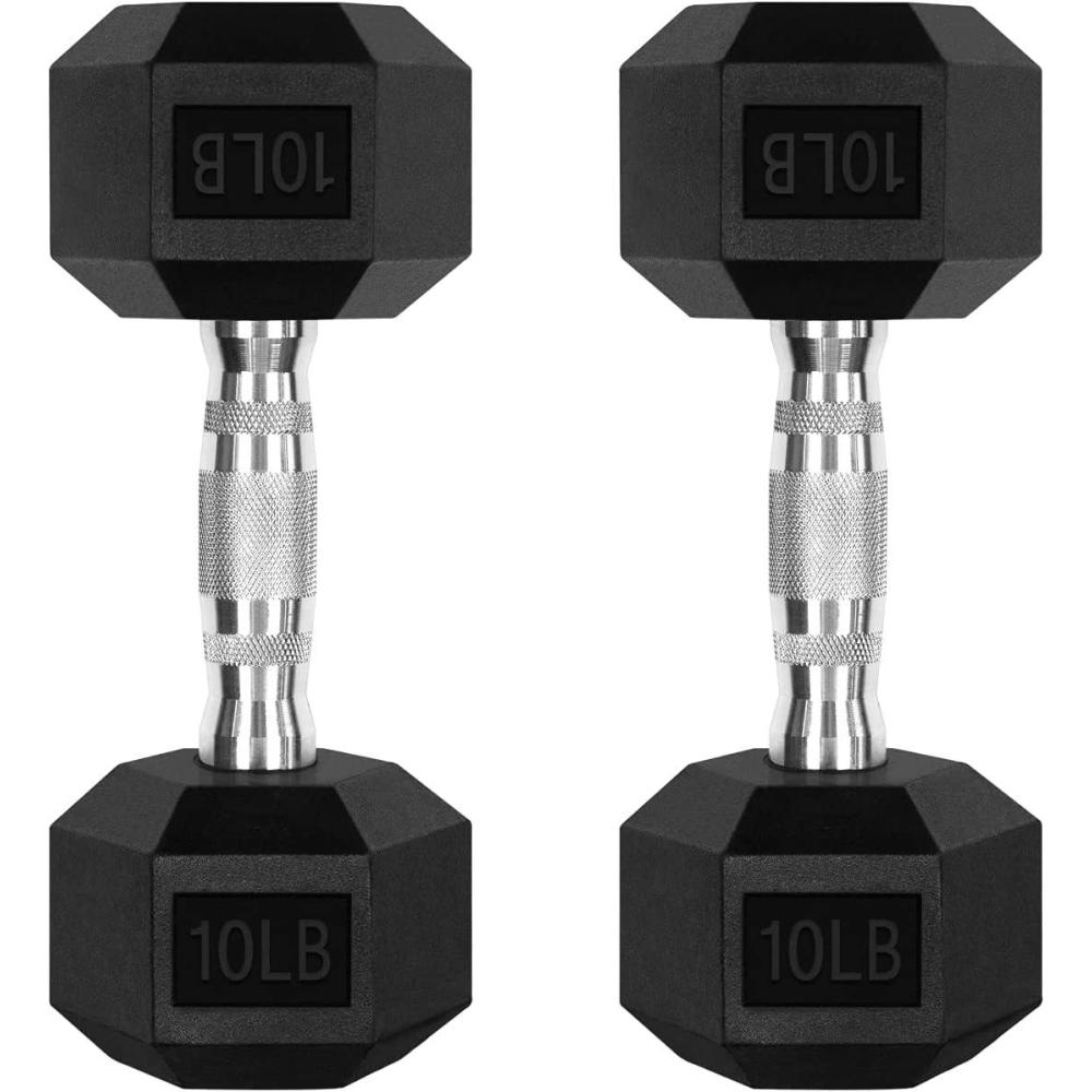 imageRitFit 5300LBS Rubber Encased Hex Dumbbell Sets with Optional Rack for Home Gym Coated Hand Weights for Strength Training Workouts2 X 10 LBS