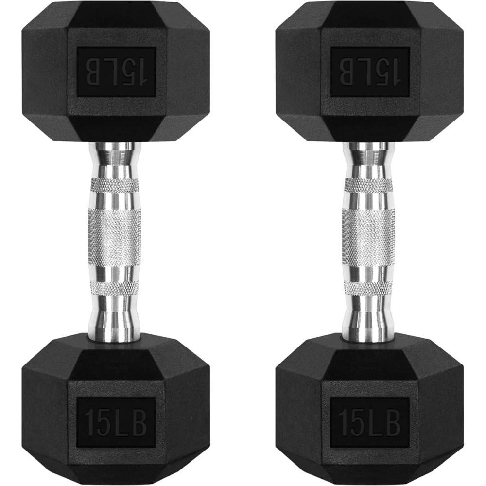imageRitFit 5300LBS Rubber Encased Hex Dumbbell Sets with Optional Rack for Home Gym Coated Hand Weights for Strength Training Workouts2 X 15 LBS