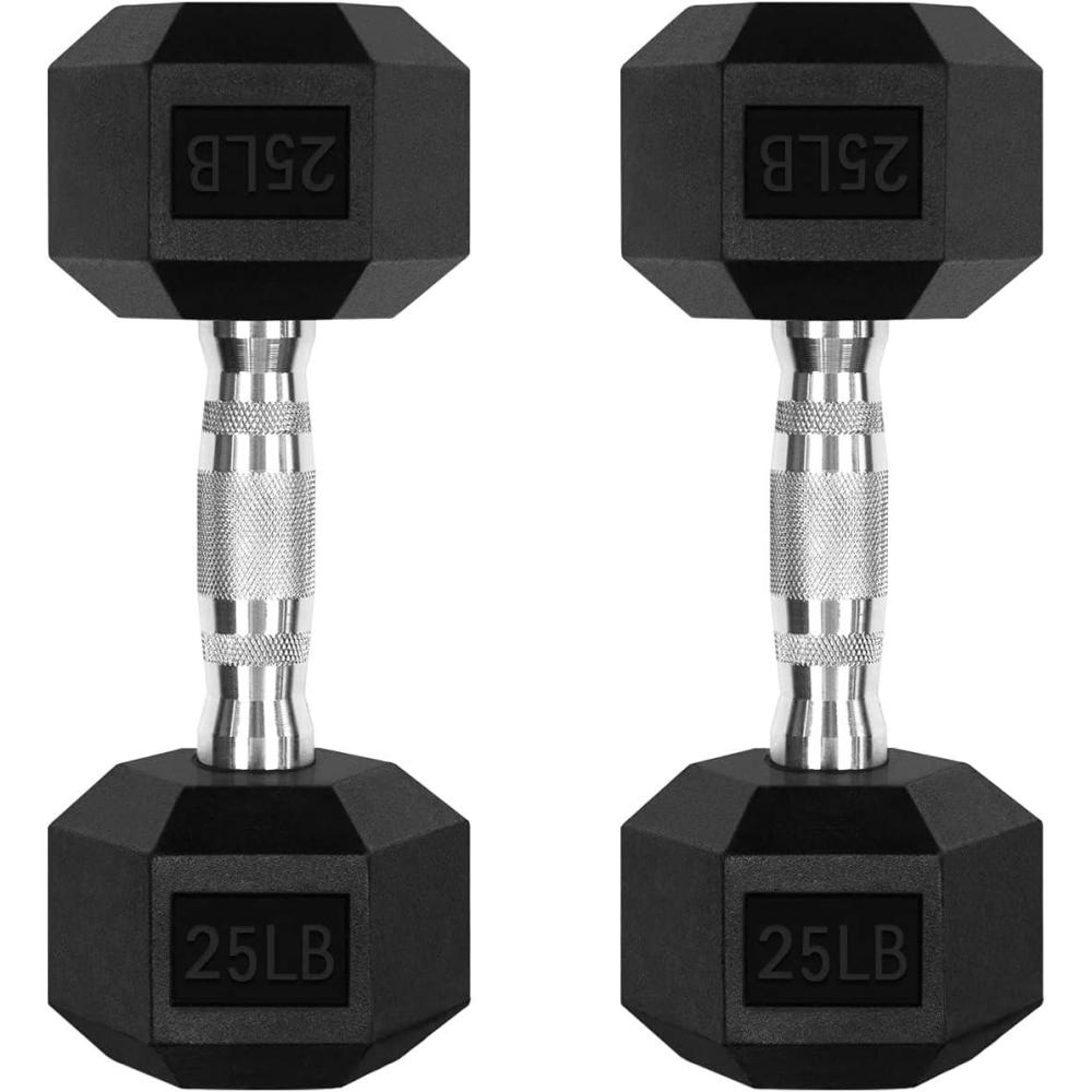 imageRitFit 5300LBS Rubber Encased Hex Dumbbell Sets with Optional Rack for Home Gym Coated Hand Weights for Strength Training Workouts2 X 25 LBS