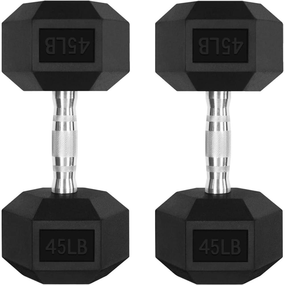 imageRitFit 5300LBS Rubber Encased Hex Dumbbell Sets with Optional Rack for Home Gym Coated Hand Weights for Strength Training Workouts2 X 45 LBS