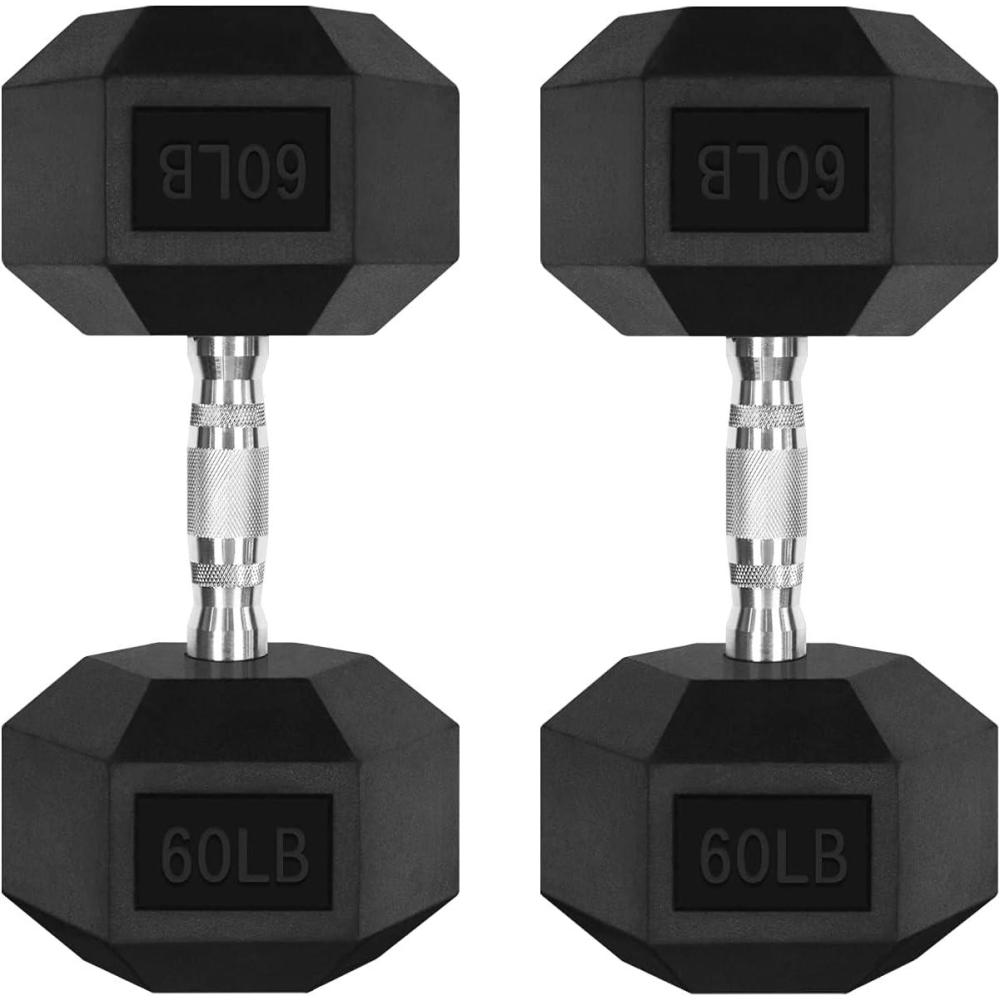 imageRitFit 5300LBS Rubber Encased Hex Dumbbell Sets with Optional Rack for Home Gym Coated Hand Weights for Strength Training Workouts2 X 60 LBS