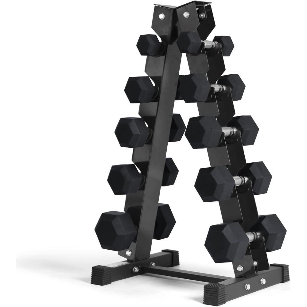 imageRitFit 5300LBS Rubber Encased Hex Dumbbell Sets with Optional Rack for Home Gym Coated Hand Weights for Strength Training Workouts510152025150 LB Set with 5Tier Rack