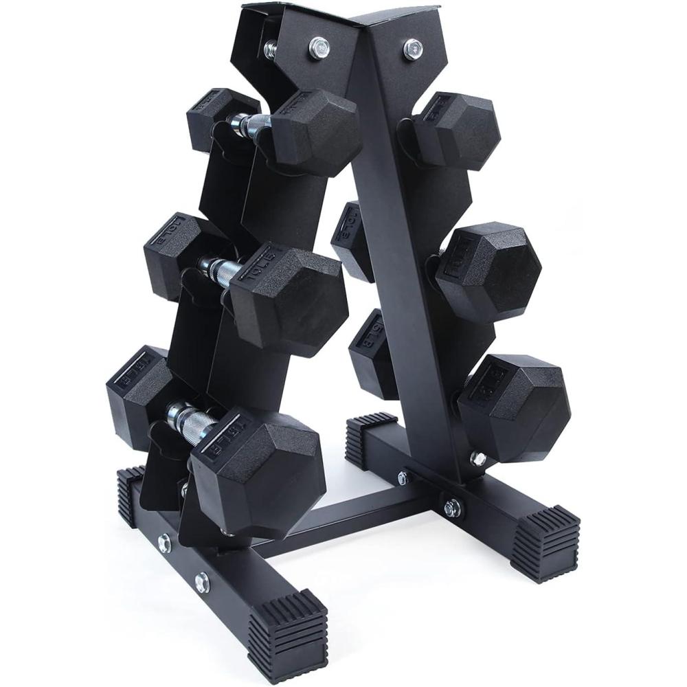 imageRitFit 5300LBS Rubber Encased Hex Dumbbell Sets with Optional Rack for Home Gym Coated Hand Weights for Strength Training Workouts60 Lb Set 51015