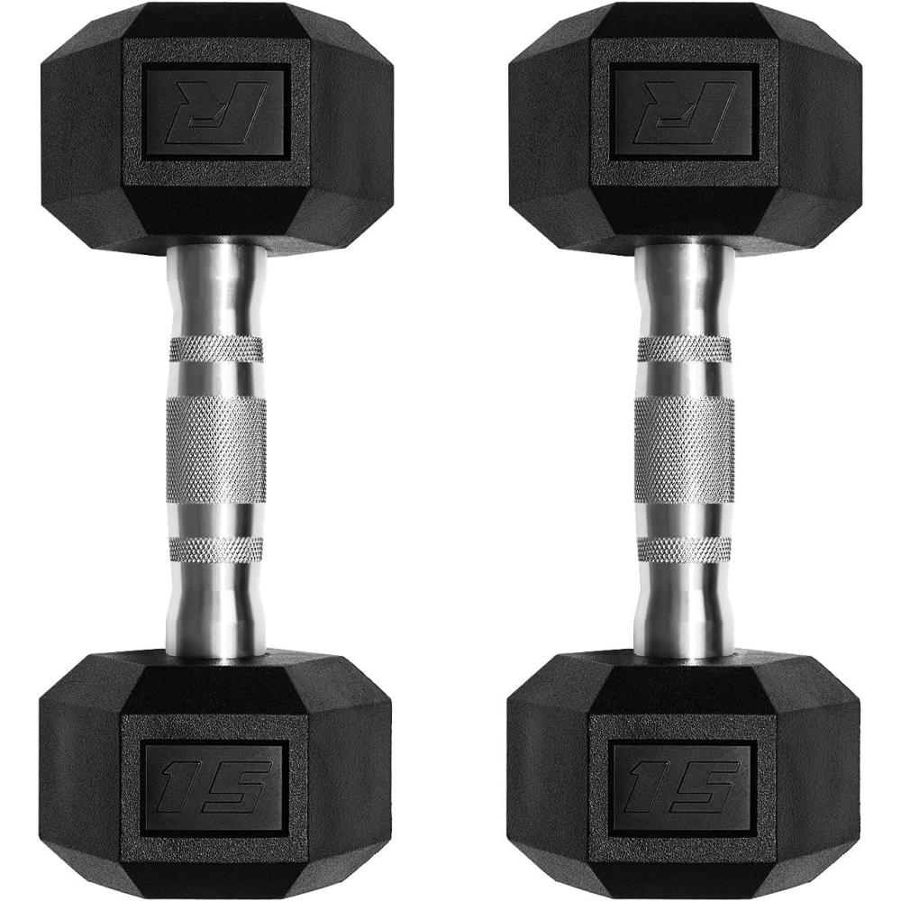 imageRitFit 5650 LBS PVC Encased Hex Dumbbell Sets with Optional Rack for Home Gym Hand weight with Chrome Handle for Strength Training Workouts2X15LBS