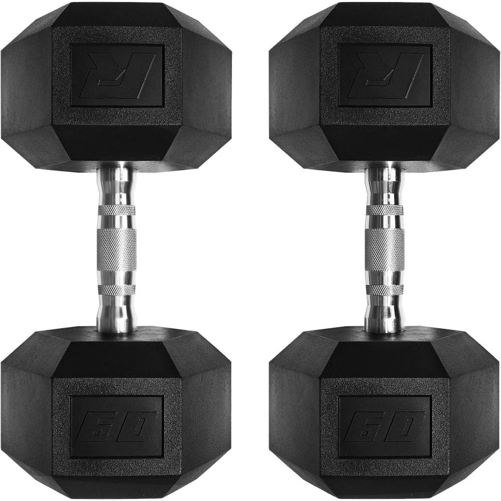 imageRitFit 5650 LBS PVC Encased Hex Dumbbell Sets with Optional Rack for Home Gym Hand weight with Chrome Handle for Strength Training Workouts2X60LBS