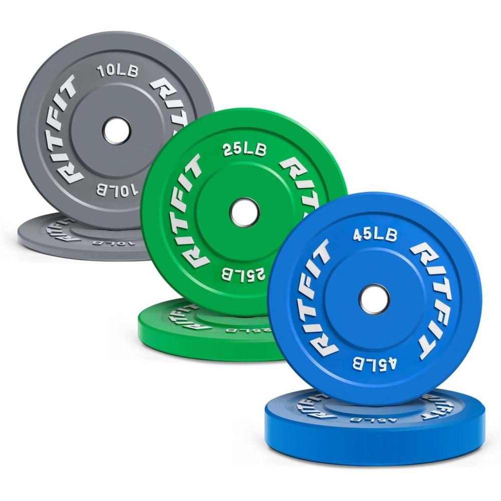 imageRitFit Color Coded Olympic Bumper Plate for Barbell 2Inch Weight Plates With Steel Insert Rubber Weights for Strength Training in Home Gym160 Set