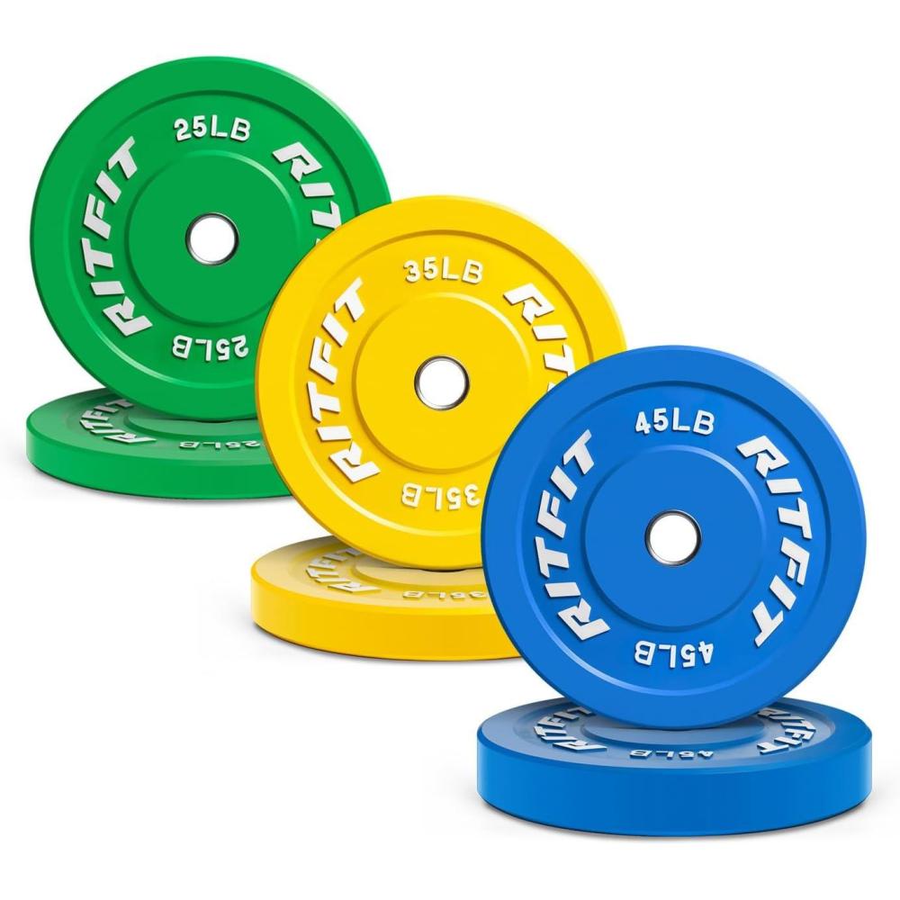 imageRitFit Color Coded Olympic Bumper Plate for Barbell 2Inch Weight Plates With Steel Insert Rubber Weights for Strength Training in Home Gym210 Set