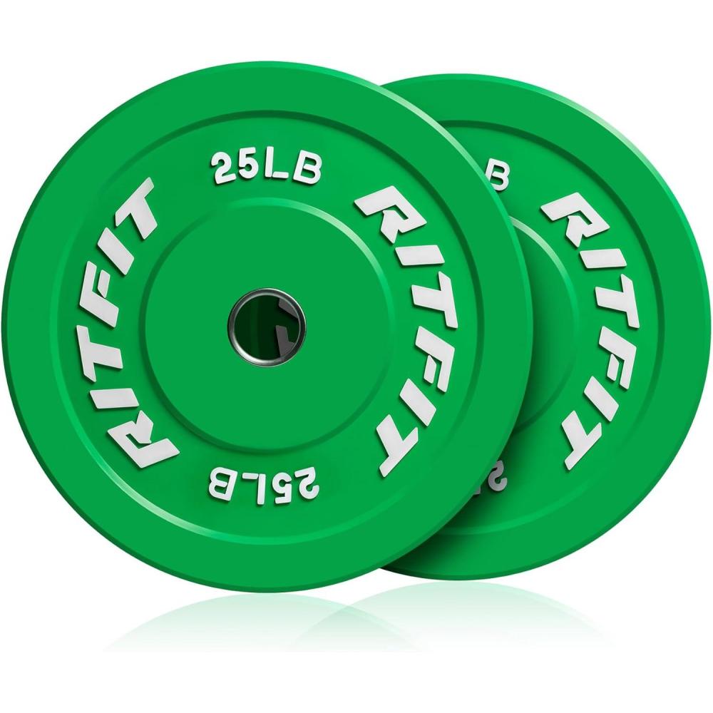 imageRitFit Color Coded Olympic Bumper Plate for Barbell 2Inch Weight Plates With Steel Insert Rubber Weights for Strength Training in Home Gym2X25LB