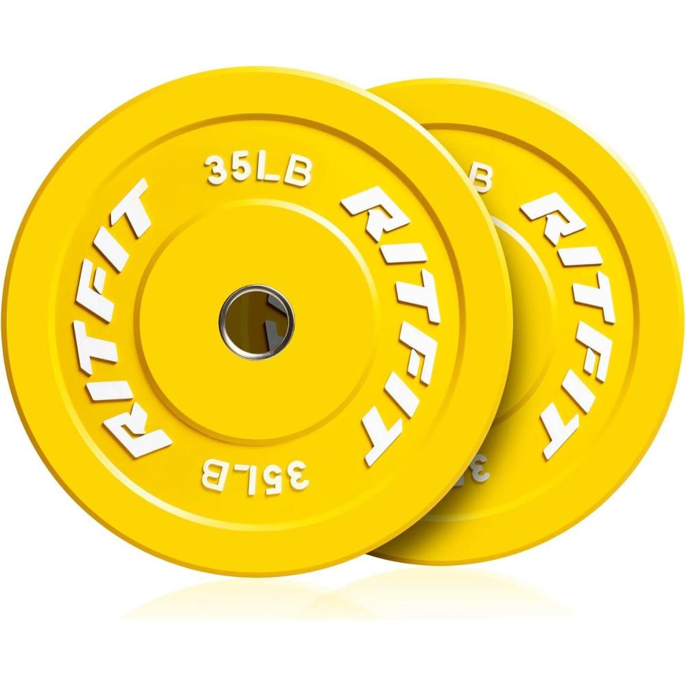 imageRitFit Color Coded Olympic Bumper Plate for Barbell 2Inch Weight Plates With Steel Insert Rubber Weights for Strength Training in Home Gym2X35LB