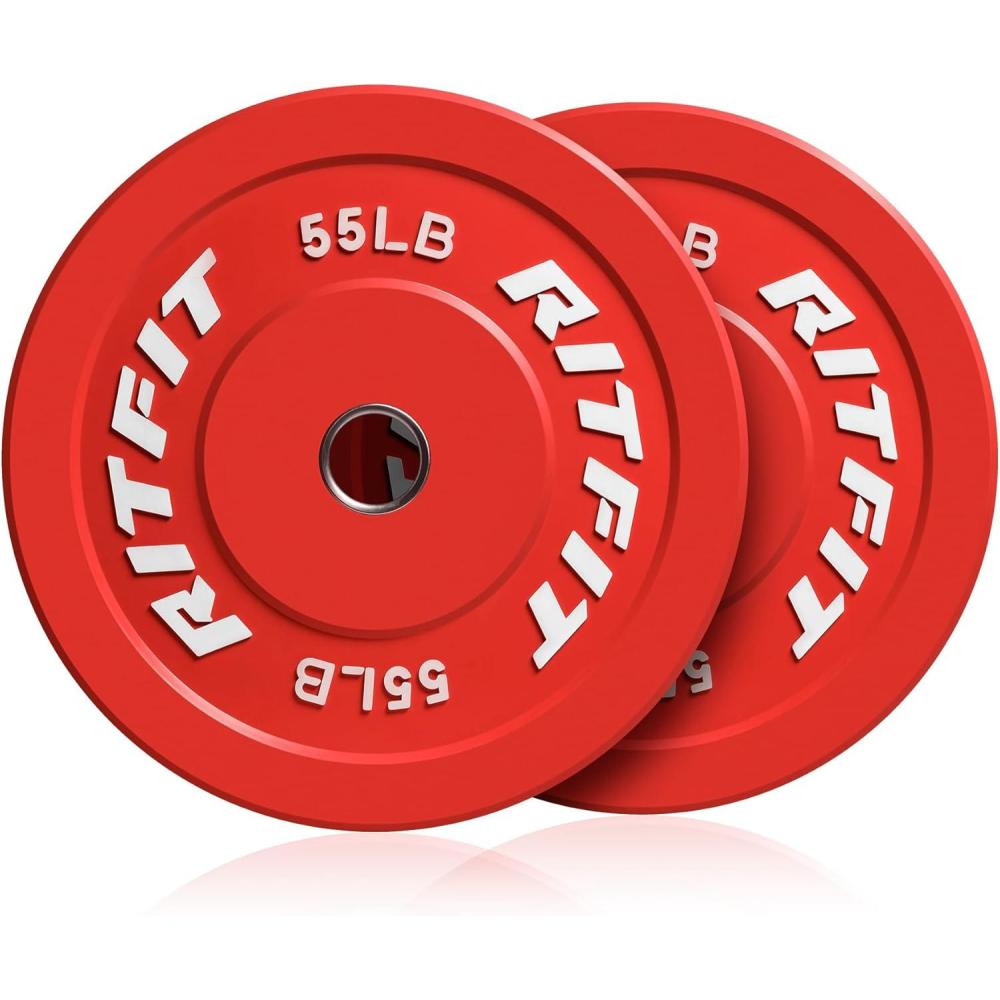 imageRitFit Color Coded Olympic Bumper Plate for Barbell 2Inch Weight Plates With Steel Insert Rubber Weights for Strength Training in Home Gym2X55LB