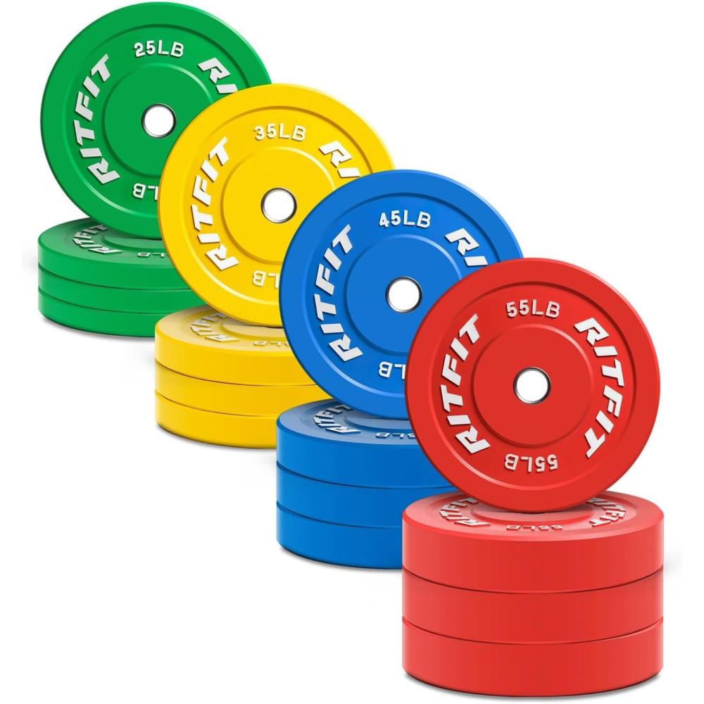 imageRitFit Color Coded Olympic Bumper Plate for Barbell 2Inch Weight Plates With Steel Insert Rubber Weights for Strength Training in Home Gym640 Set
