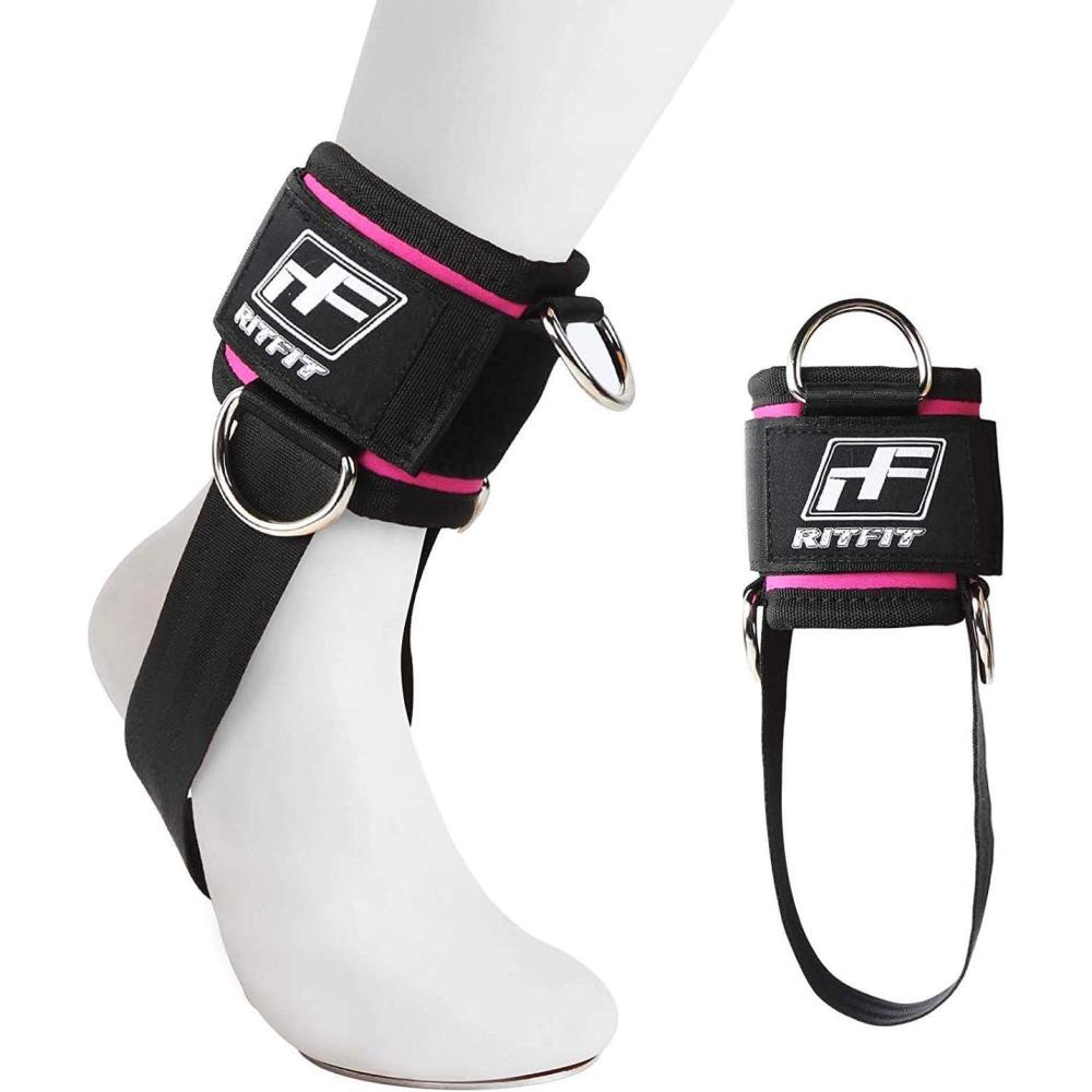 imageRitFit Kickback Ankle Straps Padded Ankle Strap for Cable MachineStrong Hook and LoopReinforced 3 DRing Adjustable Comfort fit Neoprene  Premium Ankle Cuffs to Enhance Abs Glute amp Leg Workoutspink