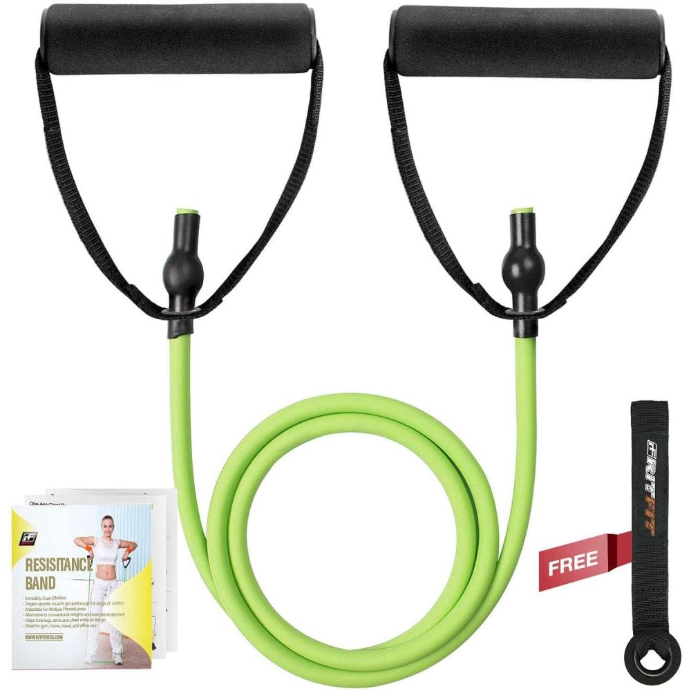 imageRitFit Single Resistance Exercise Band with Comfortable Handles Ideal for Physical Therapy Strength Training Muscle Toning Door Anchor and Starter Guide IncludedGrass Green812lbs