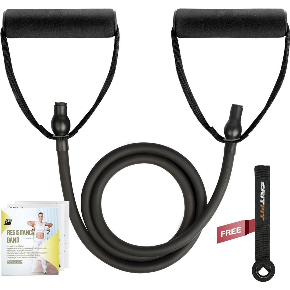 imageRitFit Single Resistance Exercise Band with Comfortable Handles Ideal for Physical Therapy Strength Training Muscle Toning Door Anchor and Starter Guide IncludedBlack2530lbs
