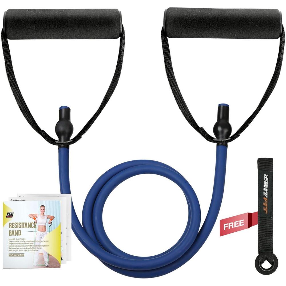 imageRitFit Single Resistance Exercise Band with Comfortable Handles Ideal for Physical Therapy Strength Training Muscle Toning Door Anchor and Starter Guide IncludedBlue2025lbs