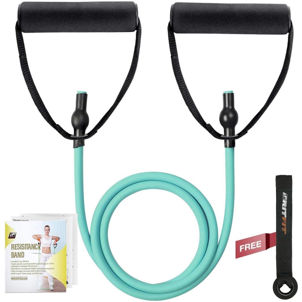 imageRitFit Single Resistance Exercise Band with Comfortable Handles Ideal for Physical Therapy Strength Training Muscle Toning Door Anchor and Starter Guide IncludedAqua1216lbs