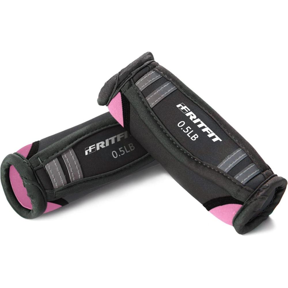 imageRitFit Soft Hand Weights Set 050751152 LBS 1 Pair Walking Dumbbell for Women amp Men with Reflective Straps Jogging Running Physical Therapy Aerobics Pink Orange Blue Grey BlackPink 05lb each 1 lb pair