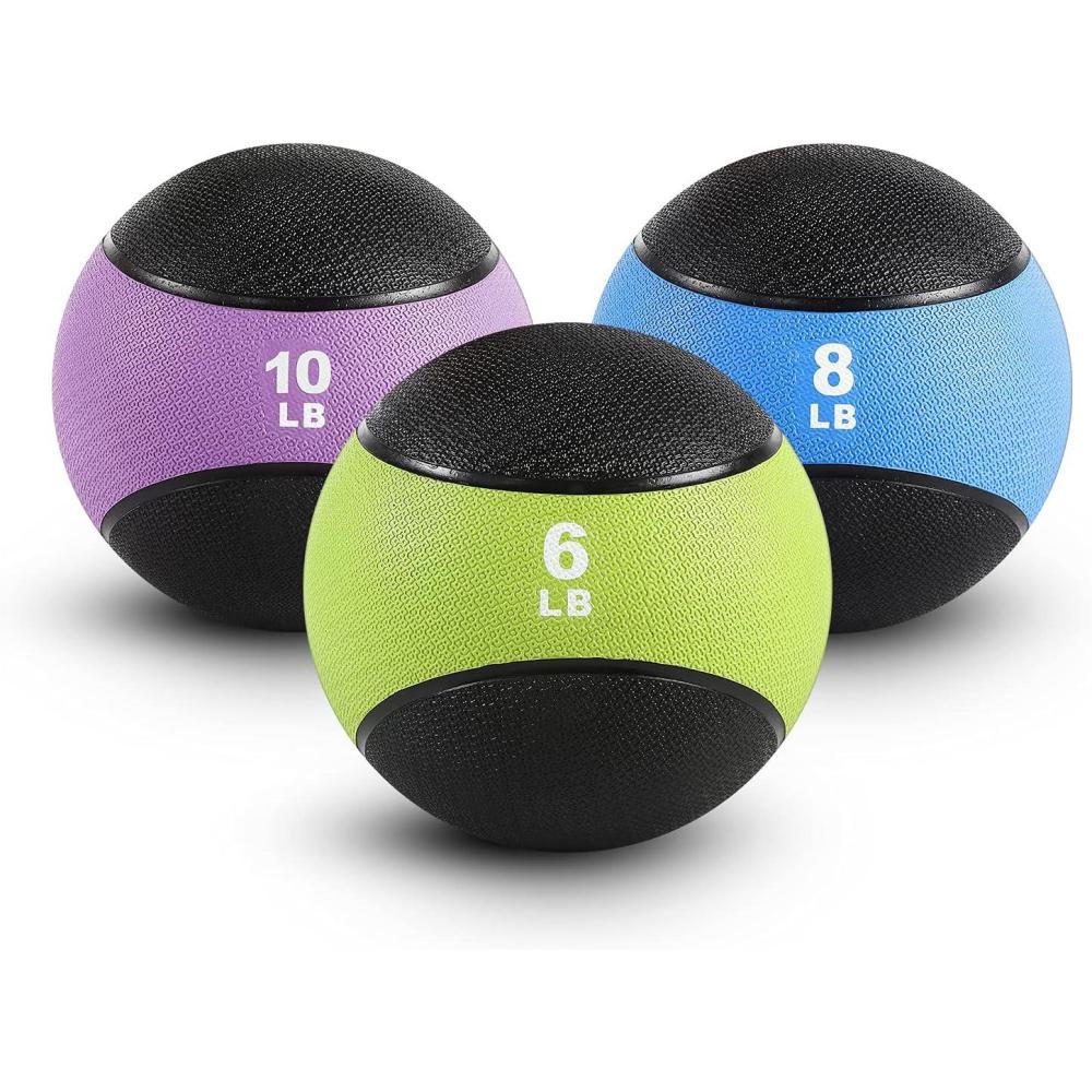 imageRitFit Weighted Medicine Ball NonSlip Rubber Shell amp Dual Texture Grip Workout Exercise Ball for Core Strength Balance Training Coordination Fitness Multiple Weights amp Colors6lb8lb10lb