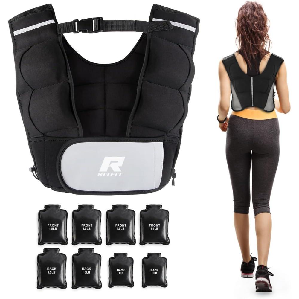 imageRitFit Weighted Vest 4lb8lb10lb12lb15lb20lb Weight Vest with Reflective Stripes Weight Vest Adjustable for Women and Men Workout Strength Training Running Fitness Jogging WalkingAdjustable 920LB