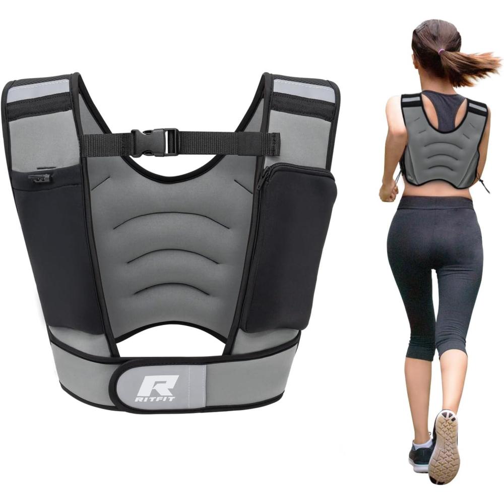 imageRitFit Weighted Vest 4lb8lb10lb12lb15lb20lb Weight Vest with Reflective Stripes Weight Vest Adjustable for Women and Men Workout Strength Training Running Fitness Jogging Walking8LB