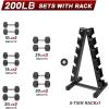 RitFit 5-650 LBS PVC Encased Hex Dumbbell Sets with Optional Rack for Home Gym, Hand weight with Chrome Handle for Strength Training, Workouts((10+15+20+25+30) 200LBS SET)