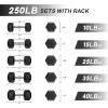 RitFit 5-650 LBS PVC Encased Hex Dumbbell Sets with Optional Rack for Home Gym, Hand weight with Chrome Handle for Strength Training, Workouts((10+15+25+35+40) 250LBS SET)