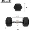 RitFit 5-650 LBS PVC Encased Hex Dumbbell Sets with Optional Rack for Home Gym, Hand weight with Chrome Handle for Strength Training, Workouts(2X15LBS)