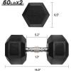 RitFit 5-650 LBS PVC Encased Hex Dumbbell Sets with Optional Rack for Home Gym, Hand weight with Chrome Handle for Strength Training, Workouts(2X60LBS)