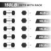 RitFit 5-650 LBS PVC Encased Hex Dumbbell Sets with Optional Rack for Home Gym, Hand weight with Chrome Handle for Strength Training, Workouts((5+10+15+20+25) 150LBS SET)