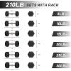 RitFit 5-650 LBS PVC Encased Hex Dumbbell Sets with Optional Rack for Home Gym, Hand weight with Chrome Handle for Strength Training, Workouts((5+10+15+20+25+30)210LBS SET)