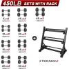 RitFit 5-650 LBS PVC Encased Hex Dumbbell Sets with Optional Rack for Home Gym, Hand weight with Chrome Handle for Strength Training, Workouts((5+10+15+20+25+30+35+40+45)450LBS SET)