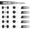 RitFit 5-650 LBS PVC Encased Hex Dumbbell Sets with Optional Rack for Home Gym, Hand weight with Chrome Handle for Strength Training, Workouts((5+10+15+25+35) 180LBS SET)
