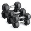 RitFit 5-300LBS Rubber Encased Hex Dumbbell Sets with Optional Rack for Home Gym, Coated Hand Weights for Strength Training, Workouts((10+15+25)100 LB Set with 3-Tier Rack)