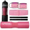 RitFit 7 Pcs Barbell Squat Pad Set, with Resistance Band, 2 Safety Straps, 2 Gym Ankle Straps & Carry Bag, Upgraded Neck & Shoulder Protective Pad Support for Squats, Lunges & Hip Thrust (Pink/Black)(Pink)