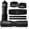 RitFit 7 Pcs Barbell Squat Pad Set, with Resistance Band, 2 Safety Straps, 2 Gym Ankle Straps & Carry Bag, Upgraded Neck & Shoulder Protective Pad Support for Squats, Lunges & Hip Thrust (Pink/Black)(Black)