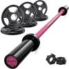RitFit Barbell Weight Set – 4/6FT Olympic Barbell with Weight Plates (55-275LB Total) – Weightlifting Equipment for Squats, Curls, Deadlifts, Presses, Hip Thrusts(Black/Pink)