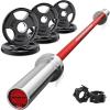 RitFit Barbell Weight Set – 4/6FT Olympic Barbell with Weight Plates (55-275LB Total) – Weightlifting Equipment for Squats, Curls, Deadlifts, Presses, Hip Thrusts(Silver/Red)