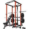 RitFit Squat Rack Power Cage Home Gym Package, Includes 1000LBS Power Rack with Cable Crossover System, Weight Bench, Weight Plate Set with Olympic Barbell (PPC02 Package 1.6K (CLF BP 230LBS))-Orange